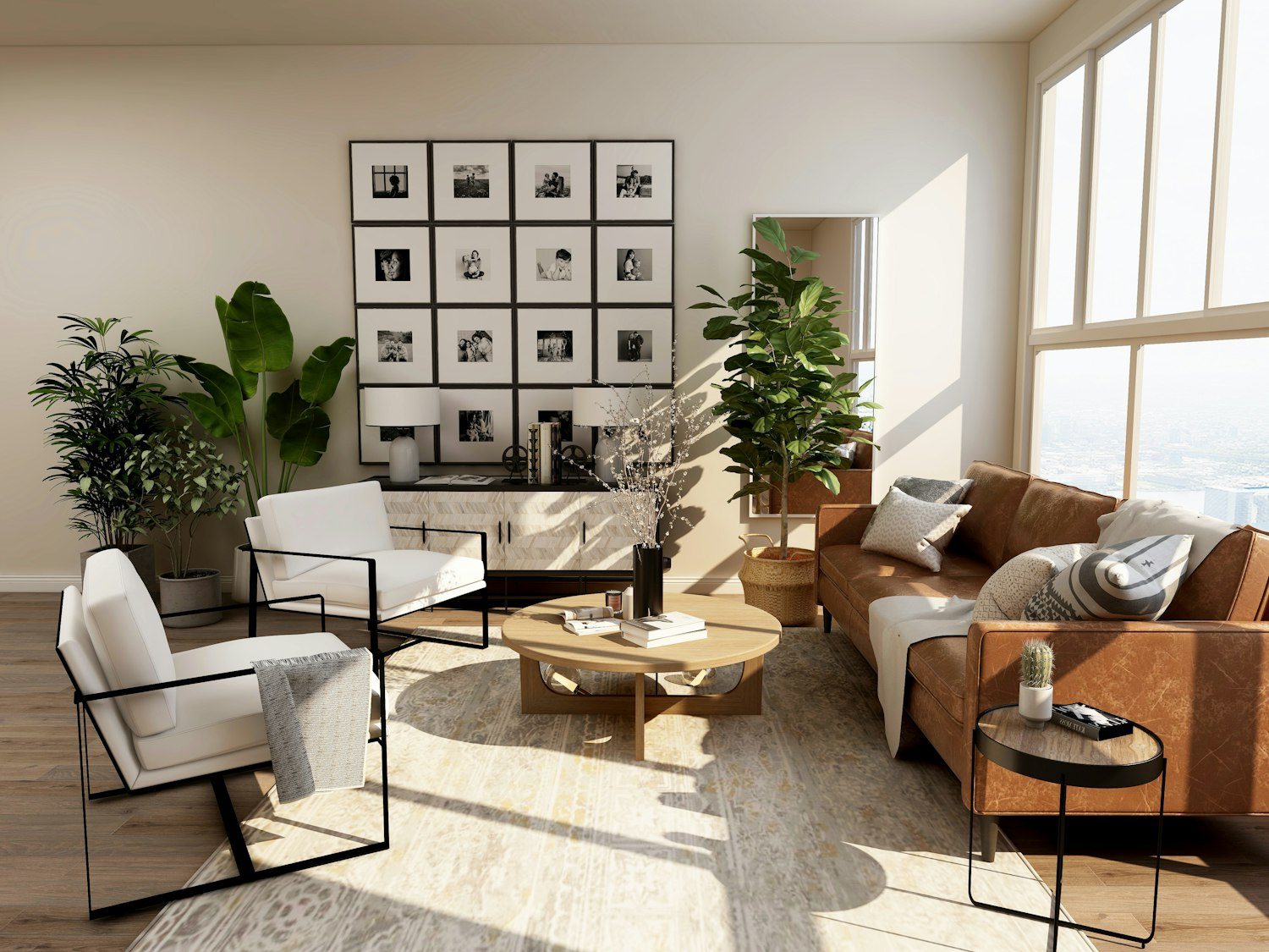 Considered interior with daylight and greenery